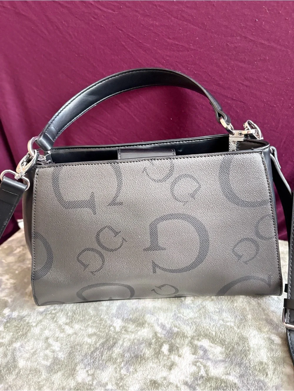 GUESS Los Angeles Black Monogram “G” Satchel Crossbody Bag Top Handle